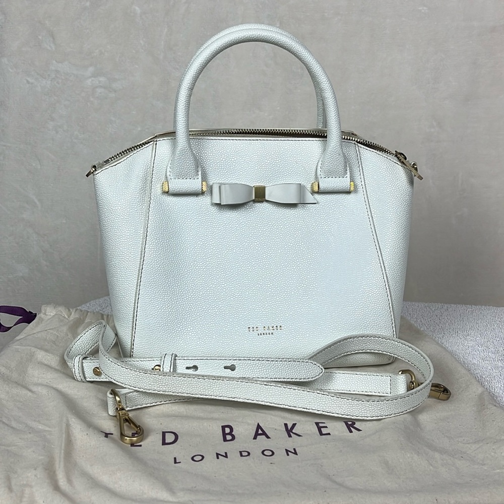 Ted Baker London White Pebble Leather Purse Crossbody Strap
